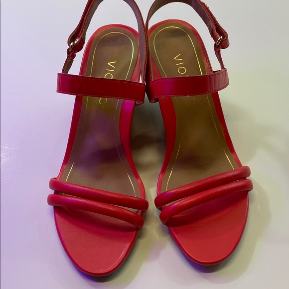 Vionic Red Strappy Wedge Sandals Open Toe Slingback Womens Sz 7 - Picture 1 of 10